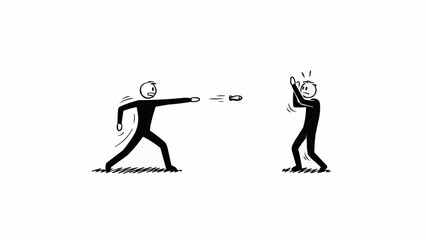 Stick figure shooting another stick figure with a gun. © King