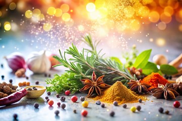 Magical Herb Dance: Bokeh Photography on White Background, PNG