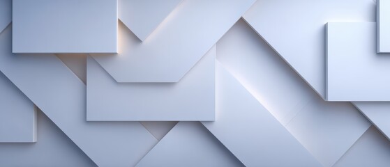 A modern geometric backdrop featuring layered, overlapping shapes in shades of white and light blue, ideal for use in website design, presentations, or advertising materials,