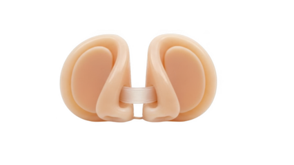 Flesh toned nose shaper device with clear band against black background nose clip nose beauty