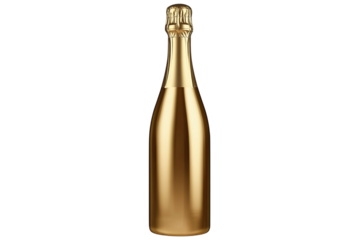 Golden champagne bottle isolated on transparent background