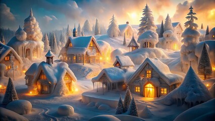 Magical Winter Wonderland: Ice & Snow Village Long Exposure Photography