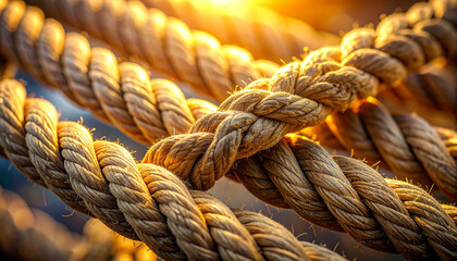 Rope's Texture and Strength: A close-up view highlights the intricate texture of thick, durable ropes, possibly used for maritime purposes. Capturing strength and resilience in every strand.