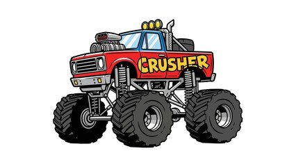 Red Monster Truck Crusher Vector.