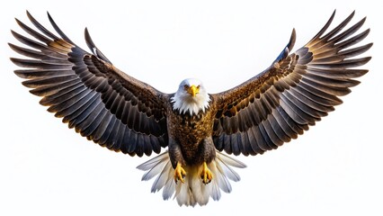 Majestic Bald Eagle with Wings Spread Wide, Isolated on White Background - Perfect for Wildlife Photography Projects