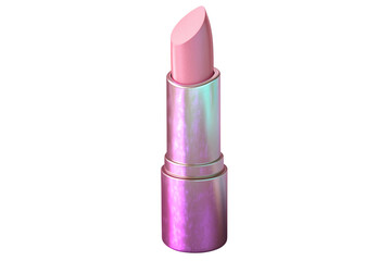Pink lipstick with iridescent case isolated on transparent background