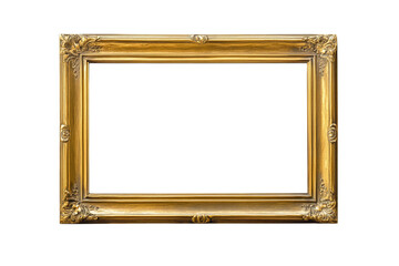 Ornate golden picture frame isolated on transparent background