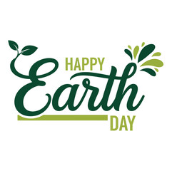 Happy Earth Day Typography with Green Leaves and Eco-Friendly Design Elements