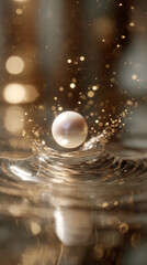 White Pearl Floating Above Water Luxury Macro