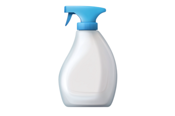 Cleaning spray bottle with blue nozzle isolated on transparent background