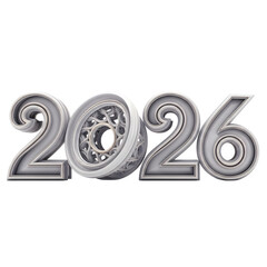 New Year 2026 text with wheel symbol on white background, representing time, future and automotive industry