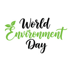 World Environment Day Handwritten Typography with Green Leaves Eco Concept