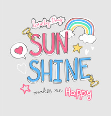 sunshine slogan with colorful icons for girl fashion print 