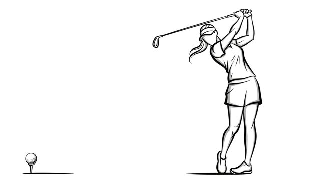 Stylized Line Art of Female Golfer Swinging Golf Club Modern Abstract Sports Illustration