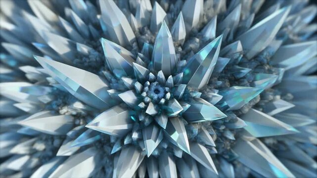 A crystalline growth pattern. Jagged, translucent shards and geometric facets in cool blues