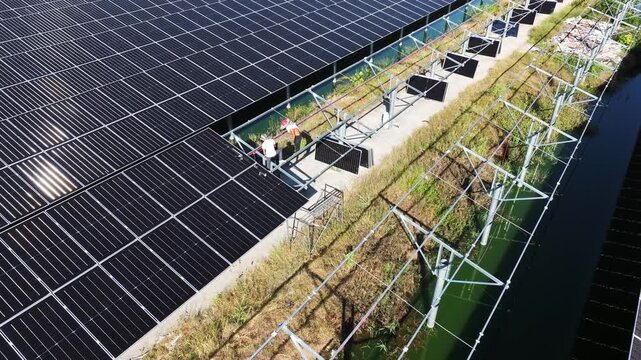 aerial view solar power station under construction