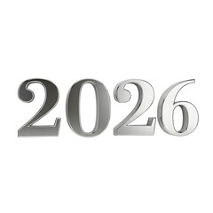 Shimmering silver three-dimensional year 2026 against a pristine white background, representing upcoming events, future aspirations, and strategic planning for success and growth