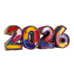 Colorful 2026 numbers, symbolizing new year, creativity, and positive beginnings, rendered in a 3D style with vibrant paint textures