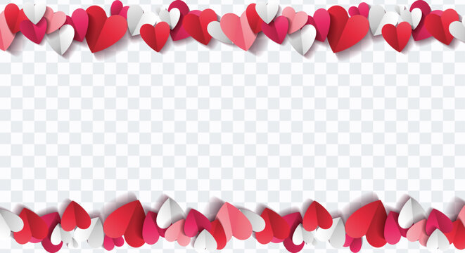 Red, pink and white hearts. Vector illustration. Paper cut decorations for Valentine's day design. Stock royalty free vector illustration. PNG