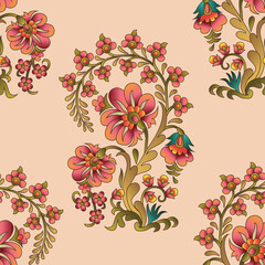 Abstract seamless color full paisley flower leaf bunch pattern