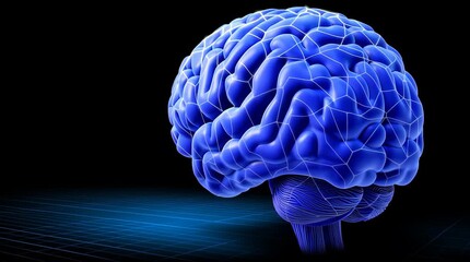 Digital brain high level planning concept with blue glow electric neural network human brain anatomy neuroscience 3d render technology design - Powered by Adobe