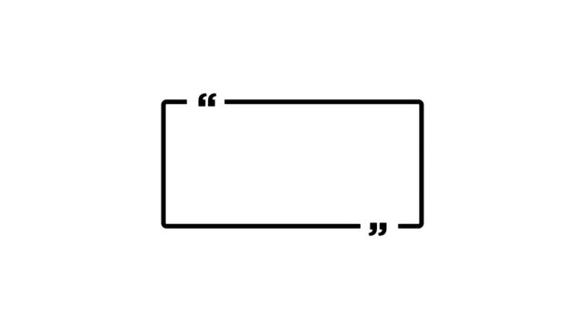 Text quote sign. White Icon with long shadow at white background. rectangle box with quotation marks animation. Rectangle doodle frames with quote.