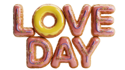 Shiny pink and gold love day balloons on transparent background