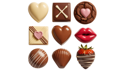 Assorted chocolates and sweets on transparent background