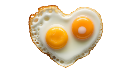 Heart shaped fried eggs on transparent background for love