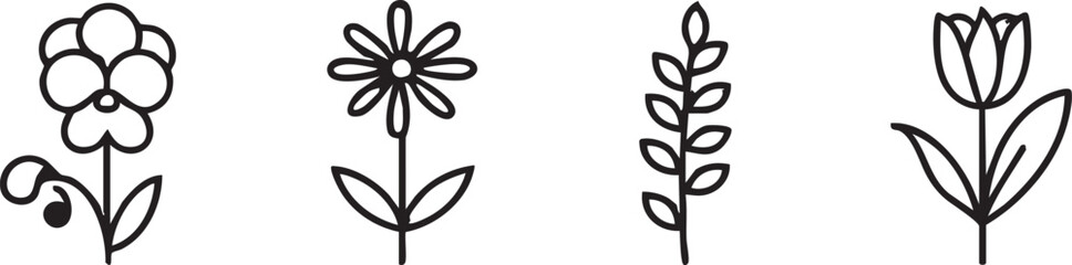 Obraz premium Flower vector set: floral outline illustrations for design and crafts eps silhouette