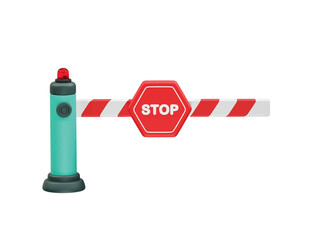 Traffic Barrier with Stop Sign and Flashing Light icon 3d rendering illustration