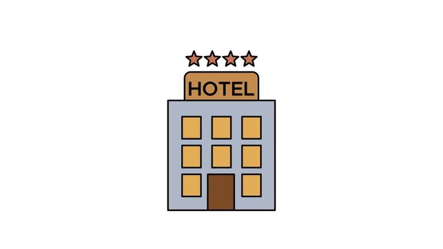 Hotel Icon Flat Design with Four Stars Rating and Simple Window 