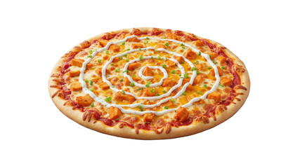 Buffalo chicken pizza with spiral drizzle