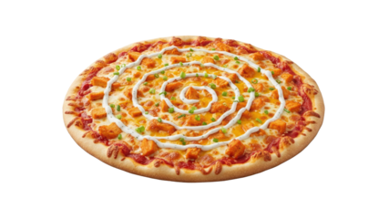 Buffalo chicken pizza with spiral drizzle