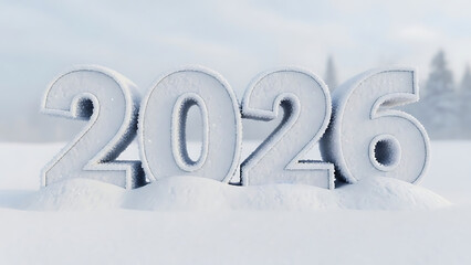 Snowy Winter Scene with 2026 Numbers in Snowy Landscape