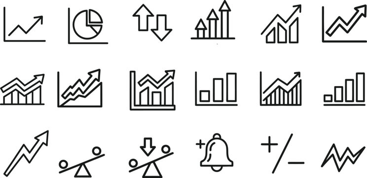 Increase and Decrease Analytics Line Icons Set for Business Growth, Finance Trends, Statistics and Data Visualization