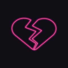 Neon Broken Heart Icon Representing Heartbreak and Sadness