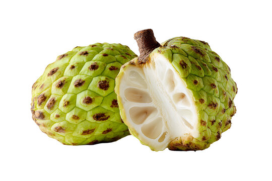 Sliced sugar apple revealing its white flesh