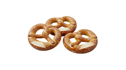 Three fresh pretzels on Transparent Background