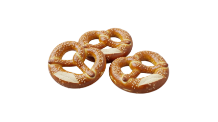 Three fresh pretzels on Transparent Background