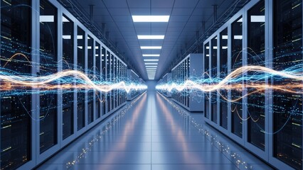 High Speed Data Flow in Modern Server Room Digital Network and Cloud Computing Infrastructure data center