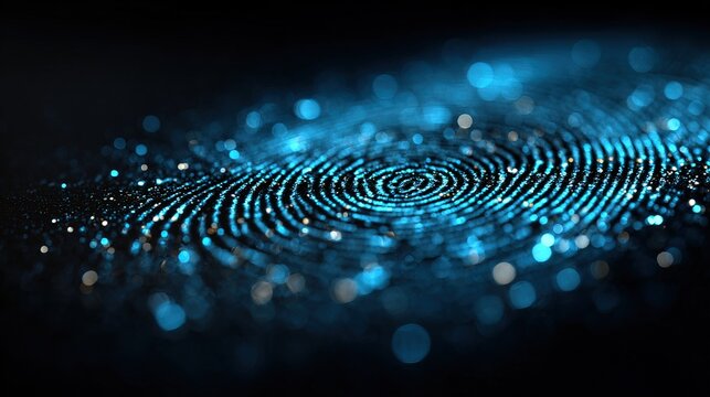 Abstract Glowing Biometric Scan Detail Fingerprint Identification Technology Background