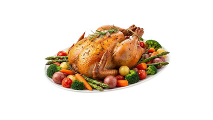Roast chicken with vegetables on platter