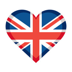 Obraz premium Vector flat heart shaped Great Britain flag isolated on white background.