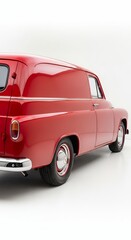 Classic red delivery van isolated on white background studio shot