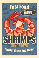 Retro Fast Food Shrimps Menu Poster