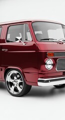 Classic red van isolated on white background side view of vintage vehicle