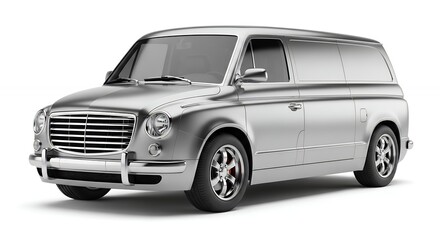 Classic silver van isolated on white background for transportation projects
