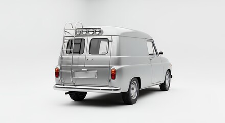 Classic silver van isolated on white background side view commercial vehicle