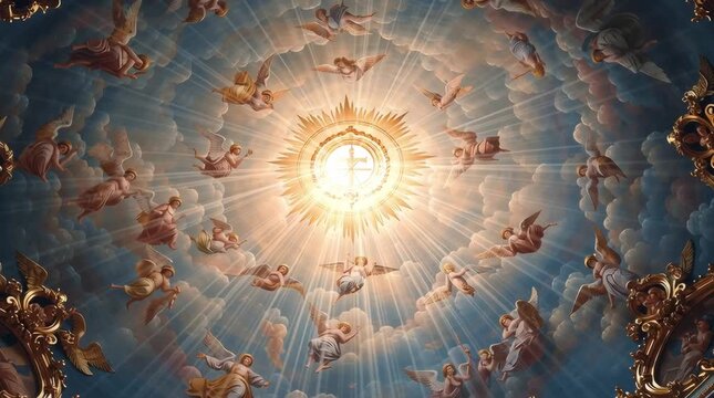 Baroque Ceiling Fresco of Angels Surrounding Radiant Cross